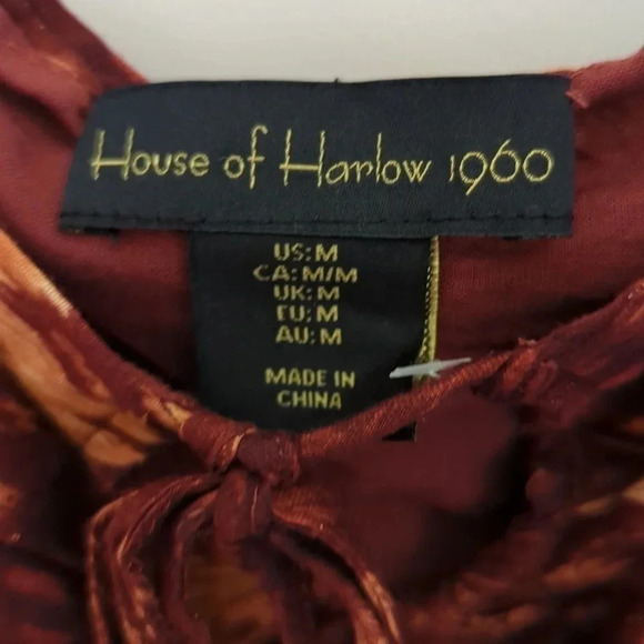 HOUSE of Harlow 1960 dress long Ballon sleeve lined Layered Burgundy - Picture 3 of 7